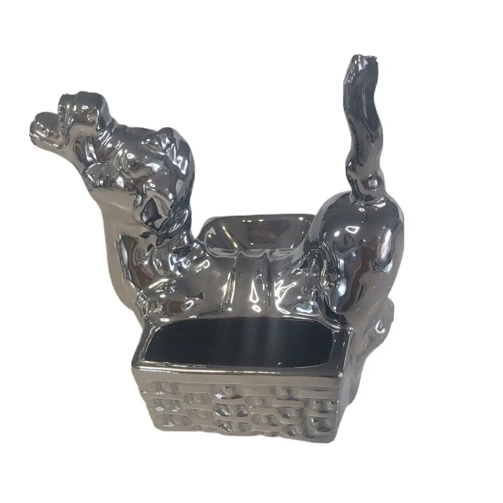 Chrome Ceramic Donkey‎ Dresser Caddy Valet Planter Figurine Art Pottery Vintage